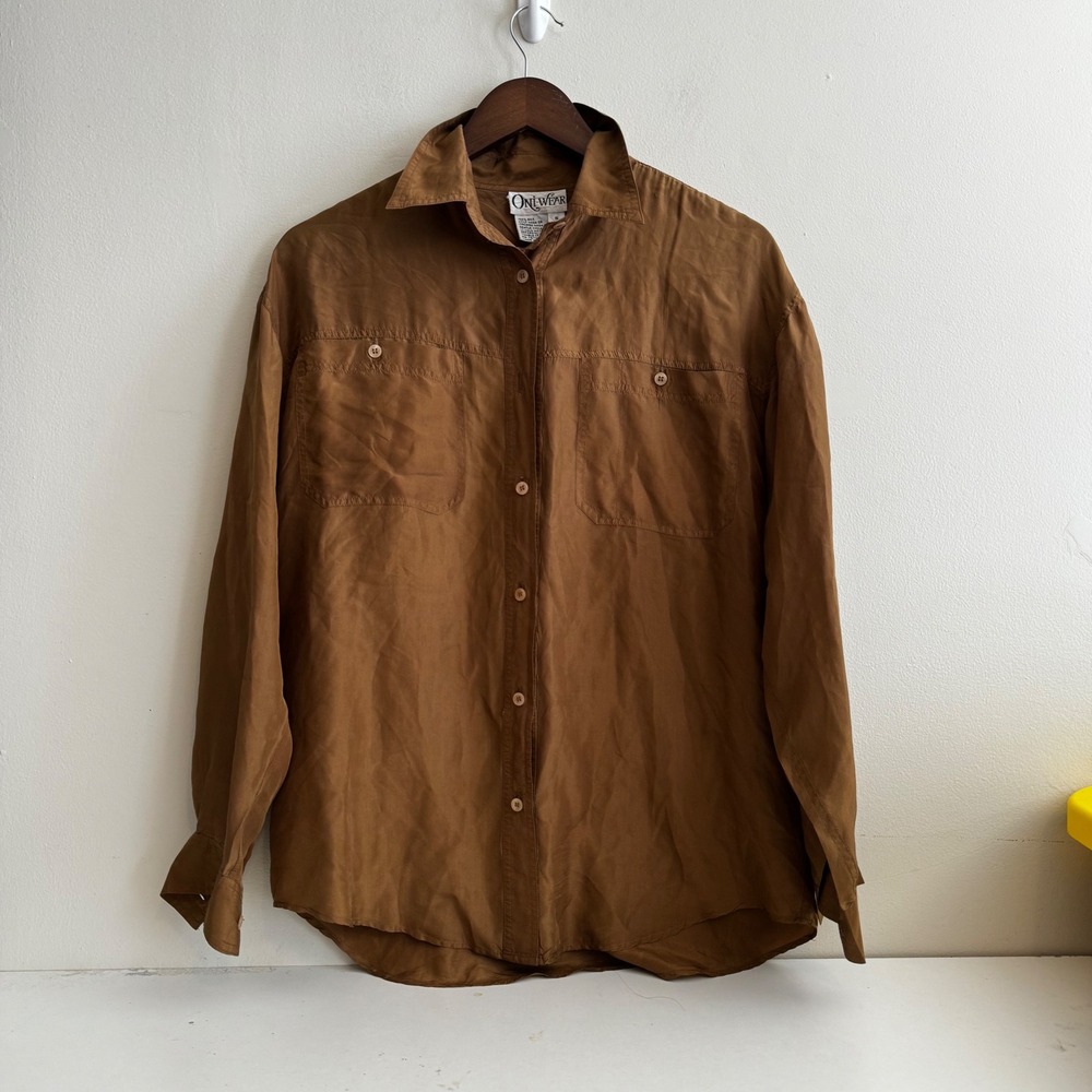 VTG 100% Silk Women's Sz Sm Button Down Long Sleeve Blouse Fall Quiet Luxury